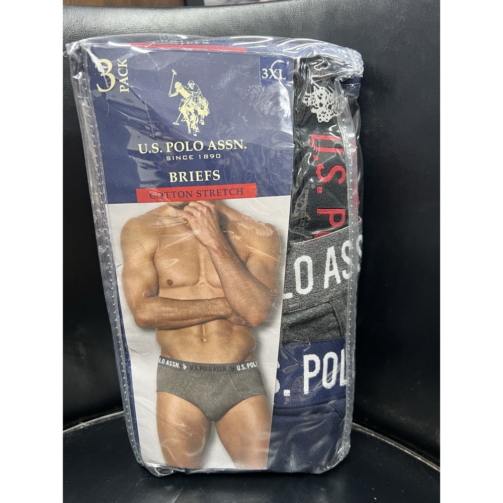 U.S. Polo Assn. Men's 3 - Cotton Stretch Briefs 3XL (48-50) Black/Gray/Blue